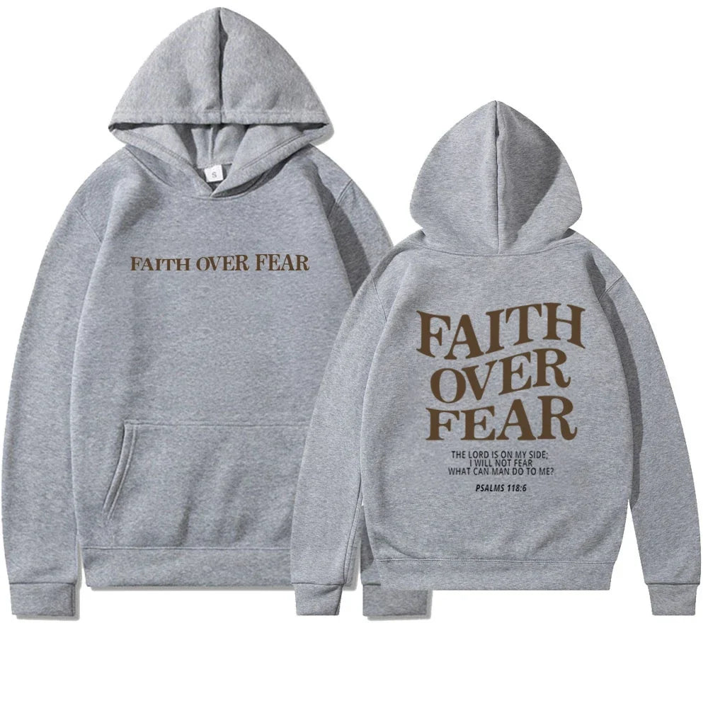 Faith Overcomes Fear - Christian Hooded Sweatshirts Jesus Plus Size Hoodie Streetwear Fashion Pullover Men And Women Clothing