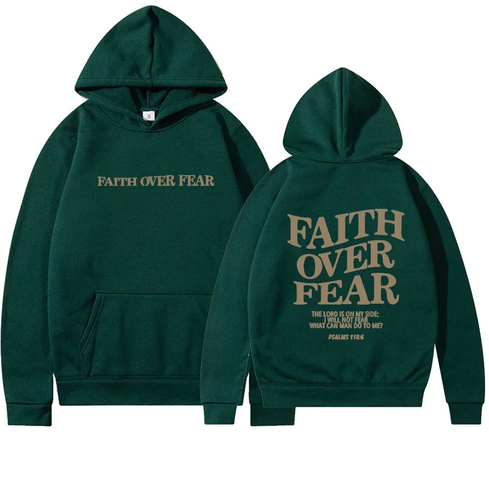 Faith Overcomes Fear - Christian Hooded Sweatshirts Jesus Plus Size Hoodie Streetwear Fashion Pullover Men And Women Clothing