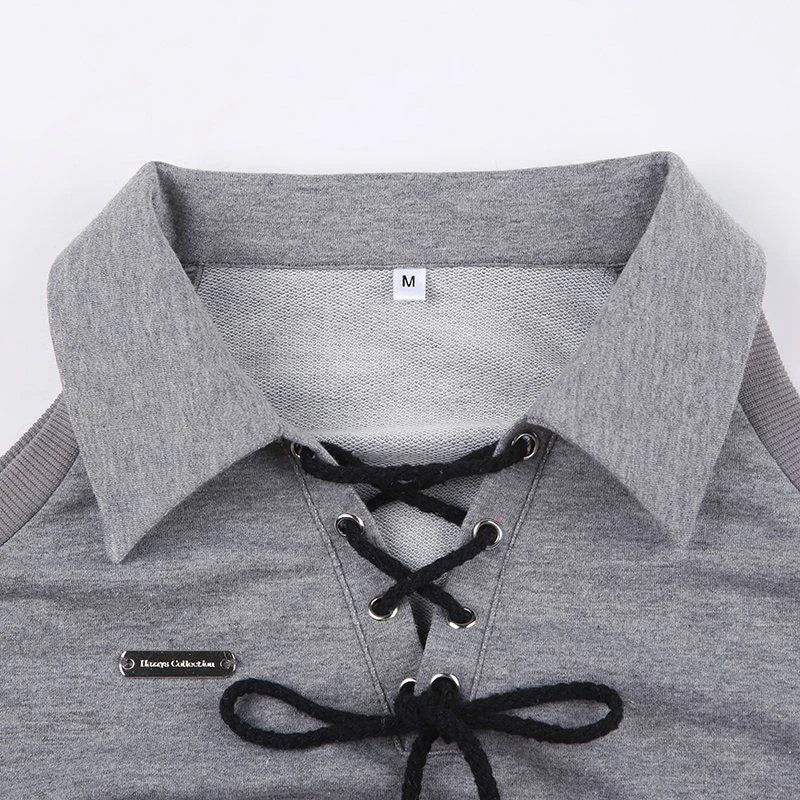 Zoki Sexy Cropped Women Y2K Sweatshirt Streetwear Off Shoulder Gothic Tops Autumn Korean Long Sleeve Harajuku Grey Pullovers New