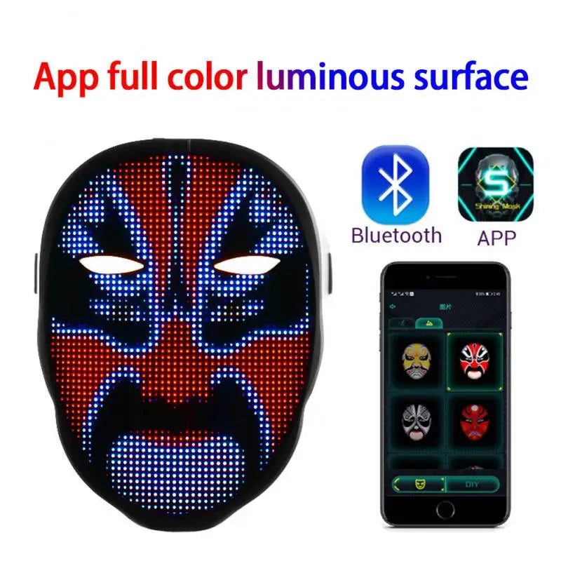 Bluetooth APP Control Smart LED Face Masks Programmable Change Face DIY Photoes For Party Display LED Light Mask For Halloween