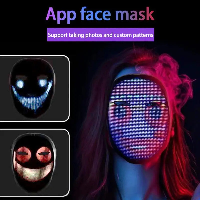 Bluetooth APP Control Smart LED Face Masks Programmable Change Face DIY Photoes For Party Display LED Light Mask For Halloween