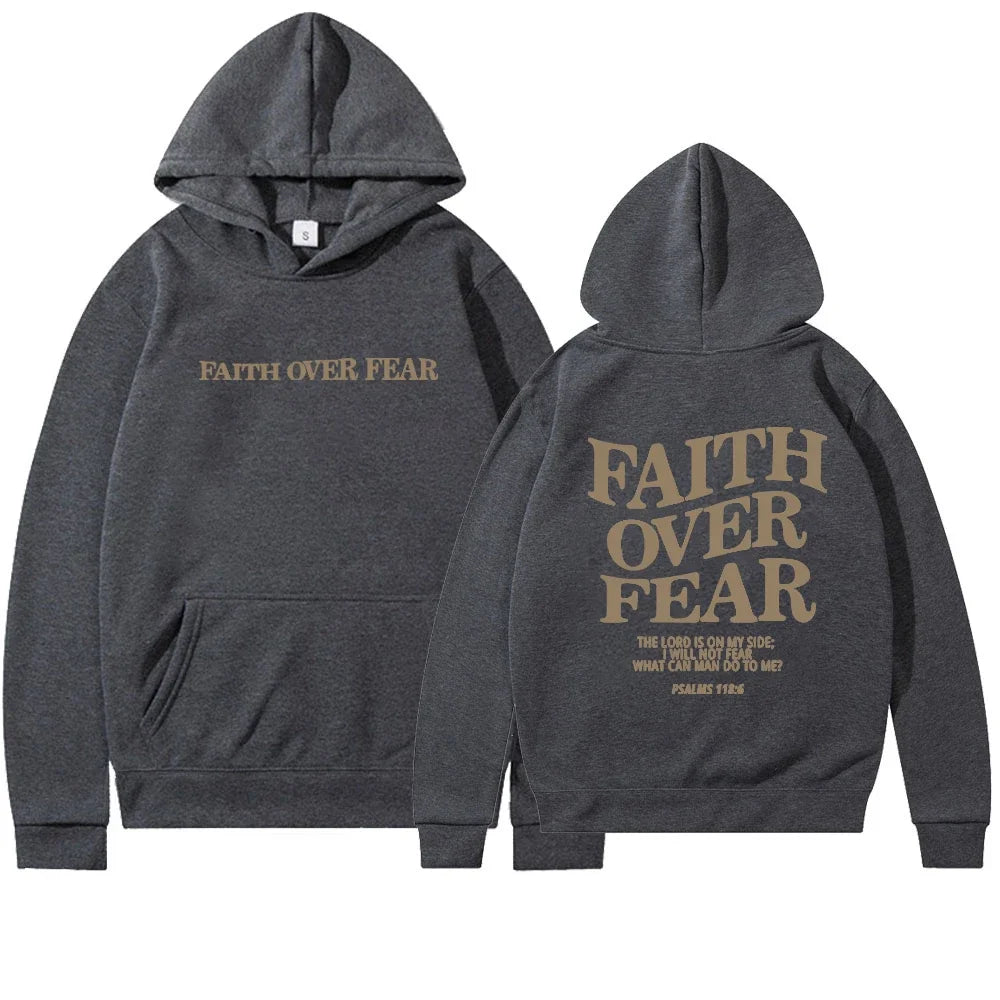 Faith Overcomes Fear - Christian Hooded Sweatshirts Jesus Plus Size Hoodie Streetwear Fashion Pullover Men And Women Clothing